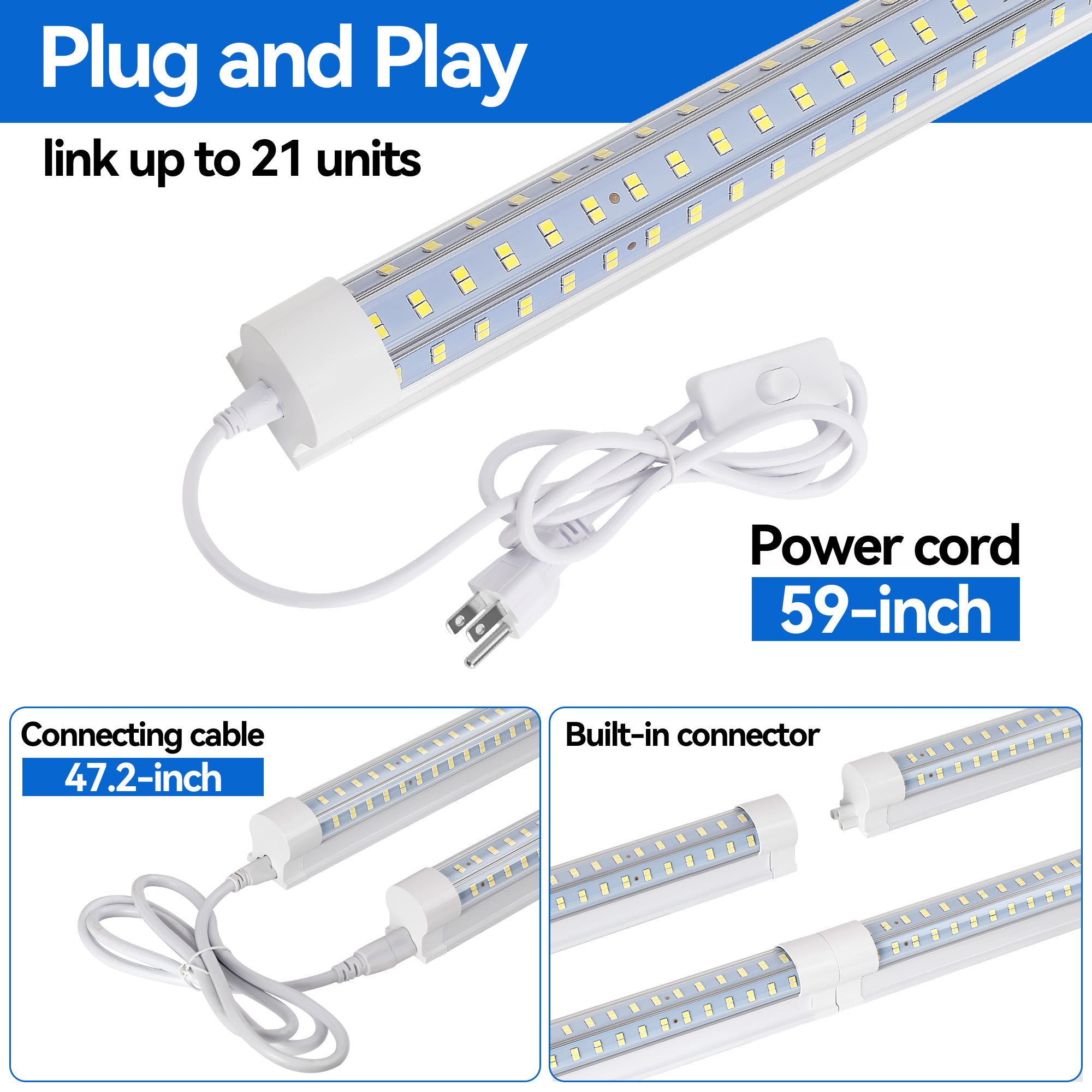 2ft led shop light U shaped connection