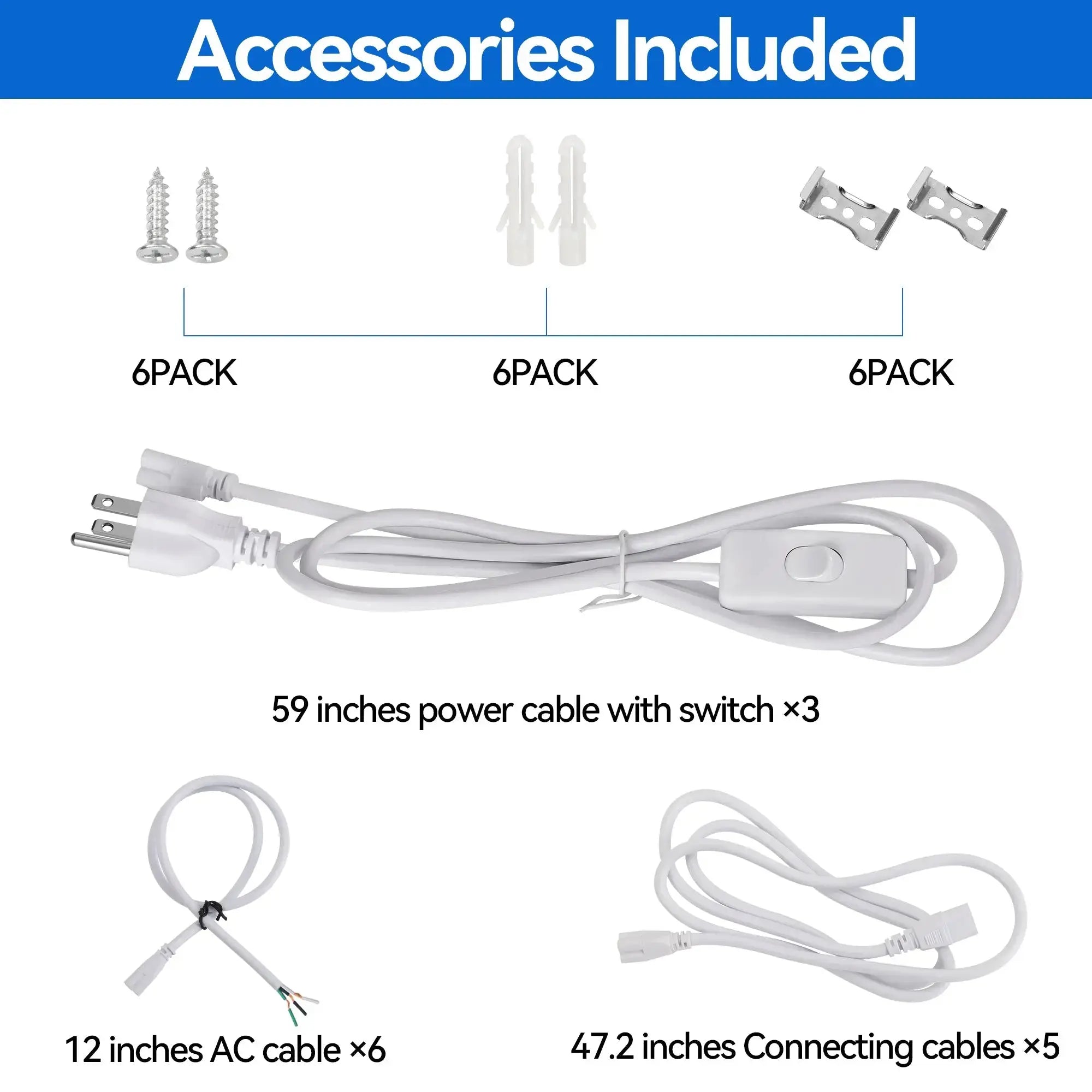 6 pack 4ft LED shop light Wattage and CCT adjustable accessories