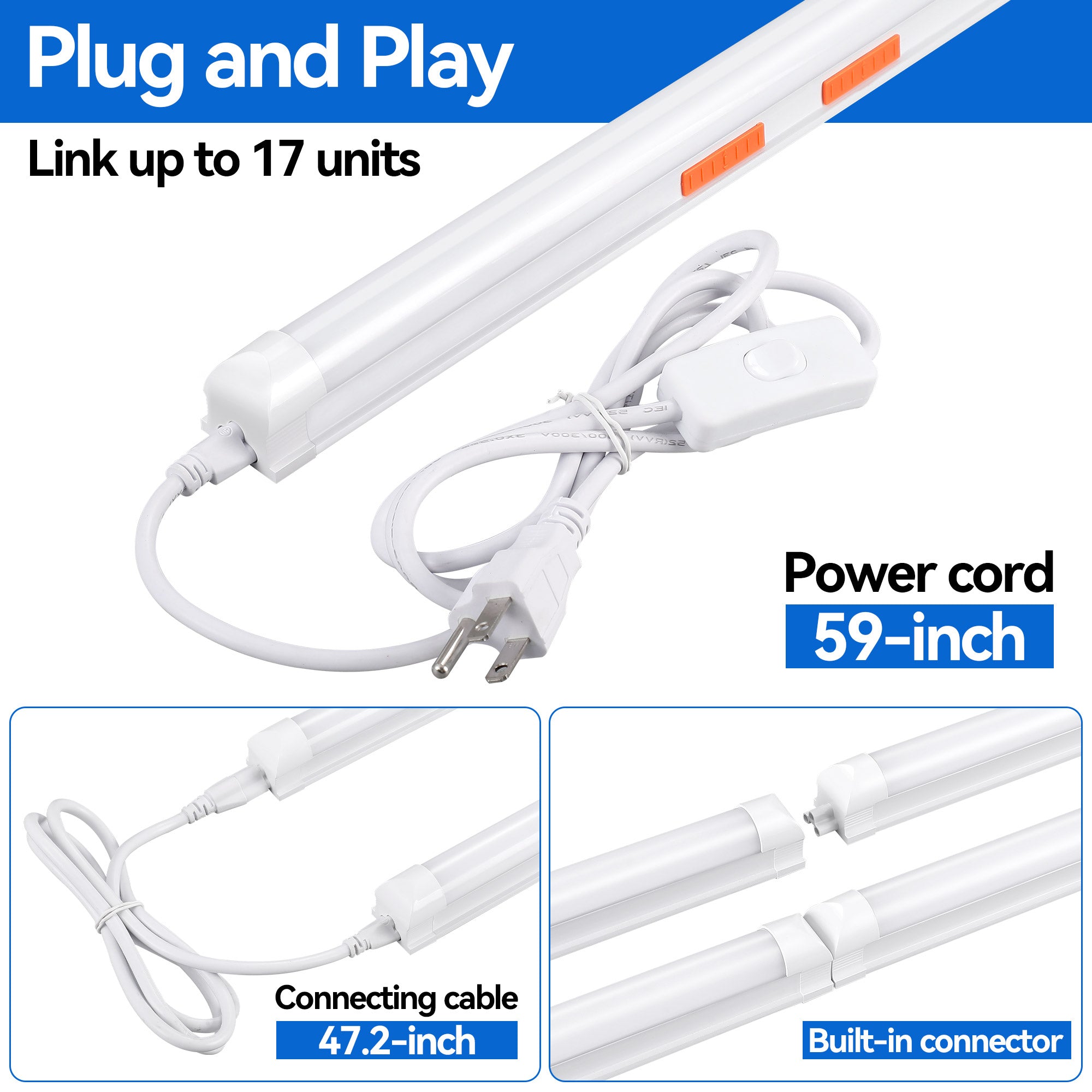 6 pack 4ft LED shop light Wattage and CCT adjustable linkable