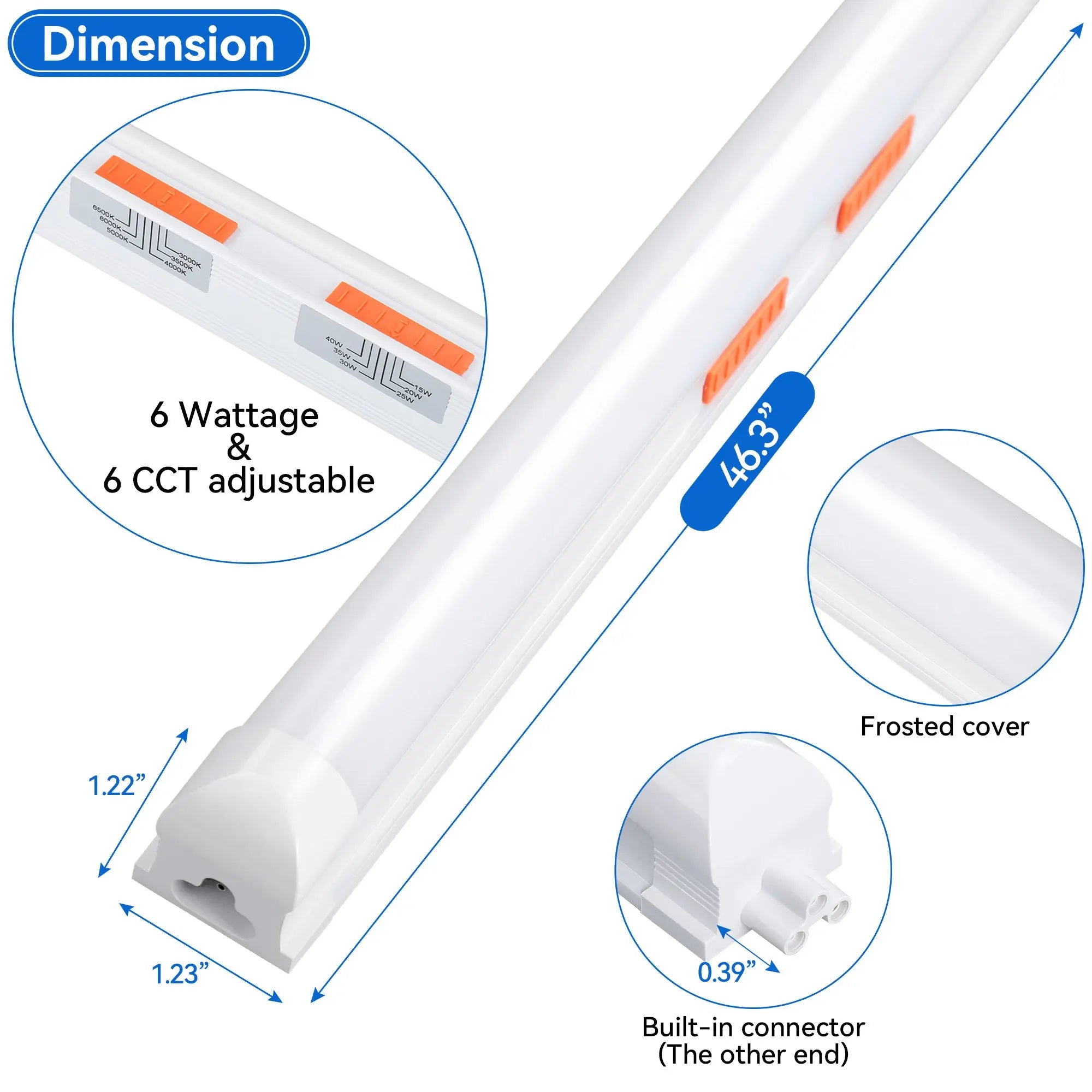 4ft LED shop light Wattage and CCT adjustable dimension