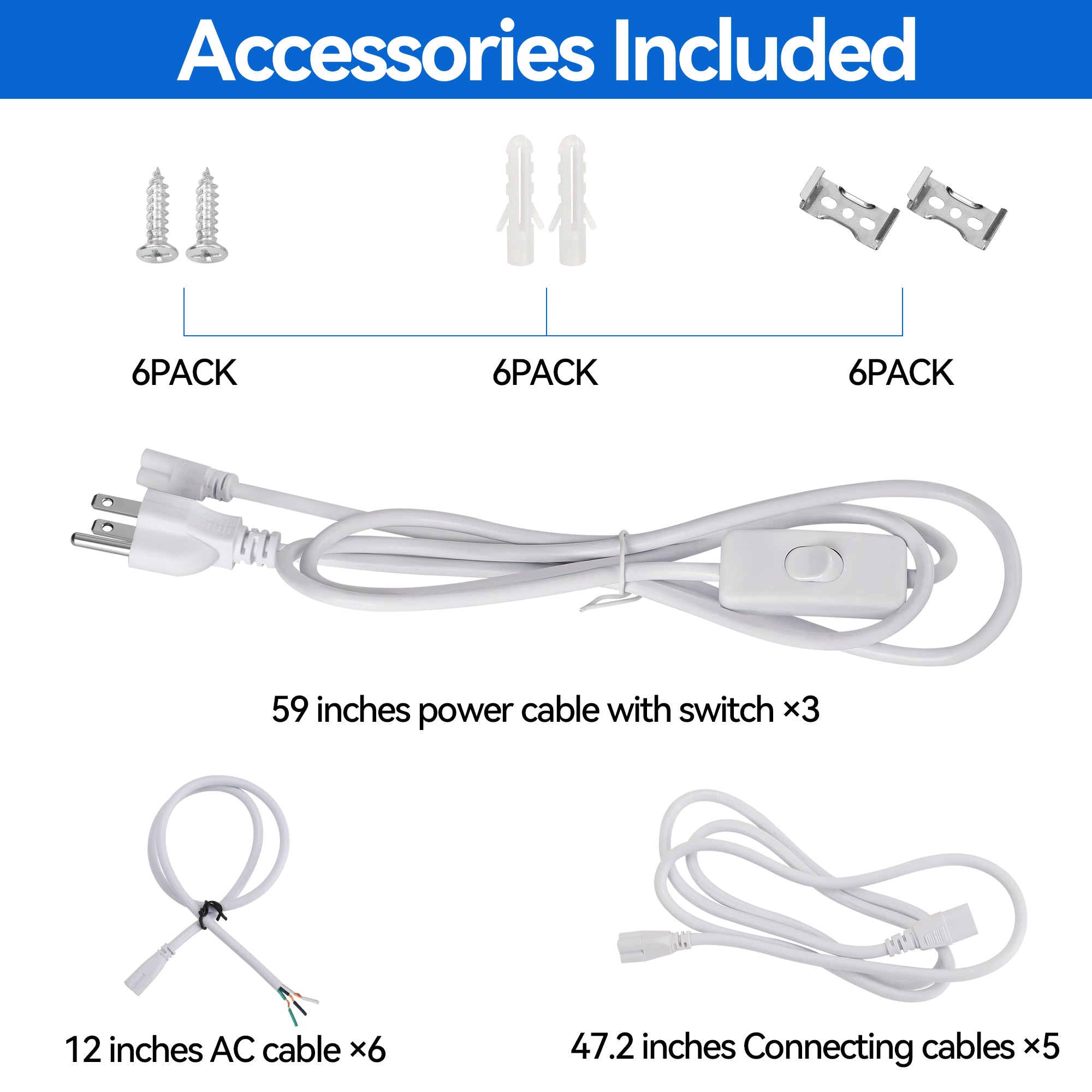 6 pack 4ft LED shop light Wattage and CCT adjustable accessories
