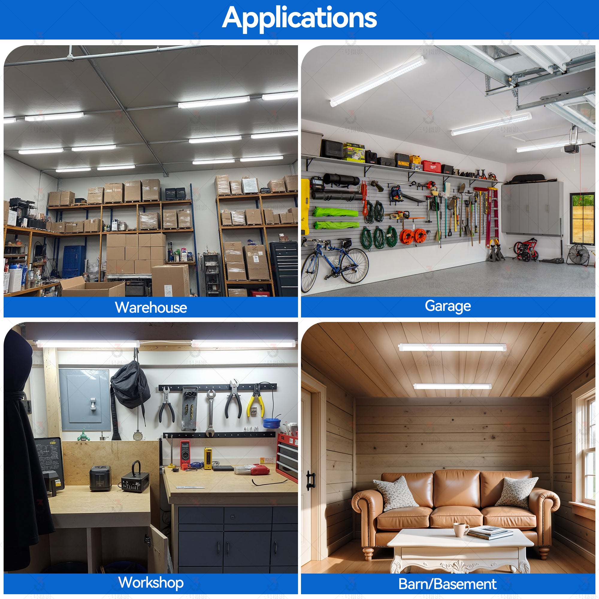 6 pack 4ft LED shop light Wattage and CCT adjustable applications